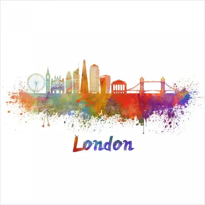 Produktbild von Wallario Memoboard Magnettafel aus Glas, Größe 50 x 50 cm, Motiv Städte als Aquarell - Skyline von London