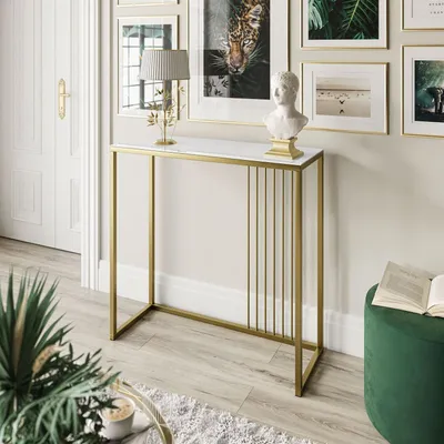 Produktbild von PRIME GLASS Konsolentisch 80 cm Gold Matt / Weißes Glass