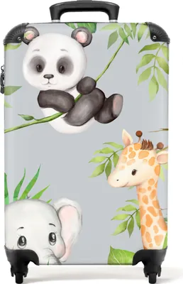 Produktbild von NoBoringSuitcases.com Kinder Handgepäck Koffer 55x35x20 cm, 36L, Farbenfrohe Drucke für Kinder: Blau - Dschungel Tiere, Reisekoffer mit 4 Rollen