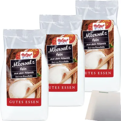 Produktbild von Hofgut Meersalz fein 3er Pack (3x500g Beutel) + usy Block