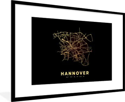 Produktbild von MuchoWow® Gerahmtes Poster Schwarz und Gold - Karte - Hannover - Stadtplan - Straßenplan 90x60 cm - Poster mit Schwarzem Bilderrahmen Wandposter Rahmen Foto Bilder - Wanddekoration - Fotos