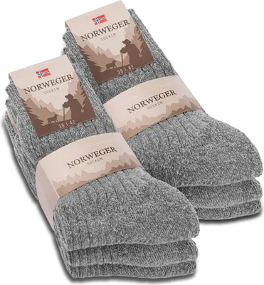 Produktbild von 6 Paar Norweger Socken Herren Damen Wintersocken mit Wolle 20100 - Grau 35-38