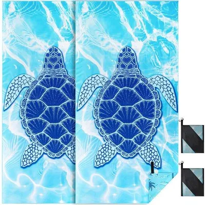 Produktbild von Unyqoos® XXL-Strandtuch Set 2er (90 x 180 cm) – sandabweisende, schnelltrocknende Mikrofaser, buntes Design, Aufhängeschlaufen & Aufbewahrungstasche