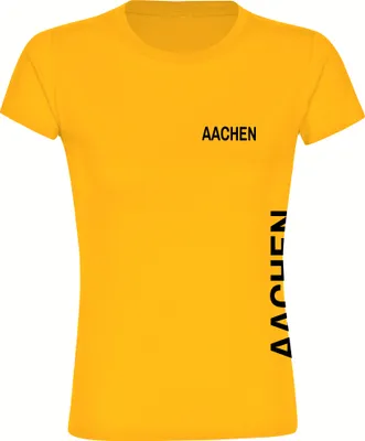Produktbild von multifanshop Damen T-Shirt - Aachen - Brust & Seite, gelb, Größe L