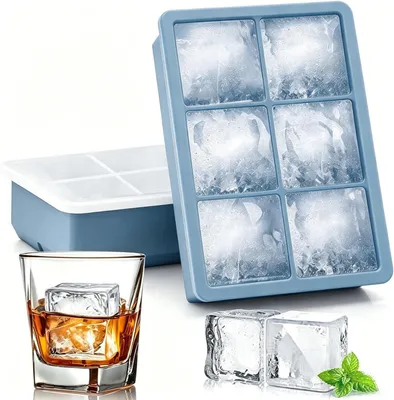 Zdjęcie produktu dla Duże foremki do kostek lodu z silikonu (zestaw 2 sztuki) - Łatwe wyjmowanie, kostki lodu o wymiarach 5 cm - Idealne do koktajli i whisky