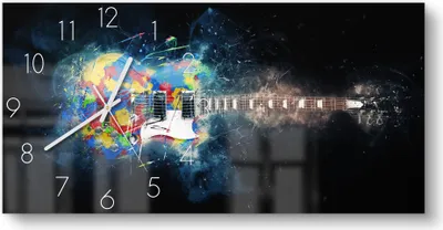 Produktbild von DEQORI Glasuhr 60x30 cm Zahlen 'Zerspringende E-Gitarre' Wanduhr Glas Uhr Design leise