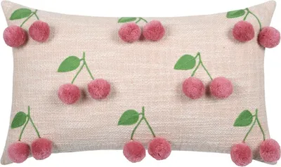 Image de Coussin Sweetlove cerises avec pompons rose 30x50 cm