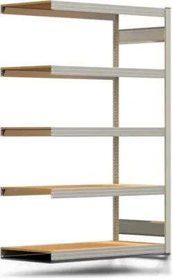 Produktbild von Fachbodenregal Tiefenriegel - 250 kg - 2.000 x 1.285 x 600 mm (HxBxT) - Anbauregal - lichtgrau - 5 Holzböden - Lagerregal - Steckregal BERT