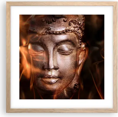 Produktbild von Gerahmtes Poster - Rahmen in heller Eiche - Buddha Statue Geheimnis - 40x40 cm - Wand Bild - Wanddeko - Wandbilder - Wandposter - Bilderrahmen - Bilder - Kunstdruck - Wandbild - P2NAC40x40-2620
