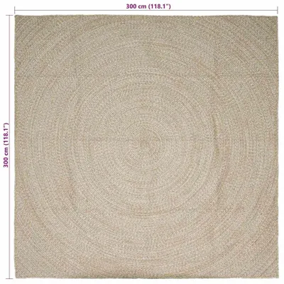 Image de Tapis de salon vidaXL Naturel et blanc 300 x 300 cm Jute