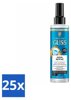 Produktbild von 25 x Gliss Aqua Revive Anti-Klit Spray - für hydratisiertes Haar - 200 ml - Vorteilspackung - 25 Stücke