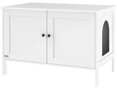 Immagine prodotto di Armadietto per lettiera - Armadietto per lettiera - Casetta per gatti con porta e divisorio - Mobile con lettiera nascosta - Bianco