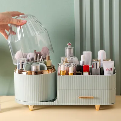 Produktbild von Make up Organizer,360° drehbarer Organizer für den Schminktisch mit Schubladen, Kosmetikvitrinen mit großer Kapazität, für Hautpflege,Hellgrün