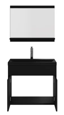 Immagine prodotto di Set completo di mobili da bagno Montreal 02 60 x 35 cm nero opaco - Mobili da bagno con lavabo e specchio neri