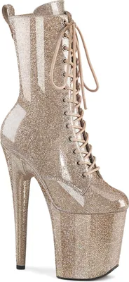 Produktbild von FLAMINGO-1040GP Pleaser Damen High Heels Plateaustiefeletten champagner Glitter Lack