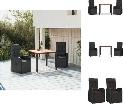 Produktbild von vidaXL 3-tlg. Garten-Essgruppe Schwarz Poly Rattan & Massivholz Akazie - Gartenmöbel-Sets