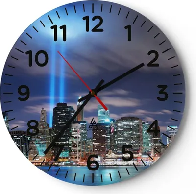 Produktbild von Wanduhr - Rund - Glasuhr - Wolkenkratzer Lichter Ansicht - 40x40cm - Schleichendes Uhrwerk - Lautlos - zum Aufhängen bereit - Dekoration Modern - Wanddekoration aus Glas - C4AR40x40-0220