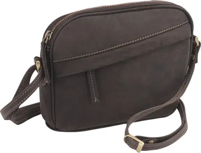 Produktbild von dunkelbraune Leder-Handtasche mit Reißverschluss und langem Schultergurt