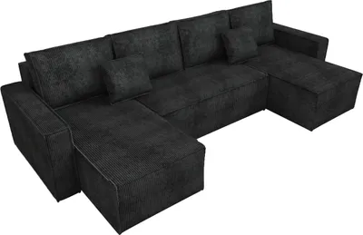 Produktbild von BroMARKT Wohnlandschaft mit Schlaffunktion Dexter U-Form Schwarz Cord