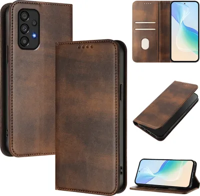 Image de Etui pour Samsung Galaxy A33 5G, étui en cuir vintage avec protection RFID, fentes pour cartes, support Marron