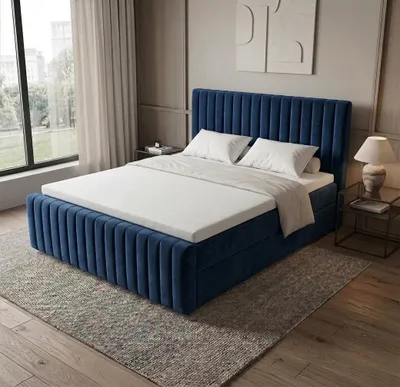 Produktbild von Boxspringbett MONACO II 140 cm x 200 cm AMOR VELVET 13 Blau Bett mit zwei Bettkästen und H3 Matratze,Komplett-Set mit Matratze und Topper