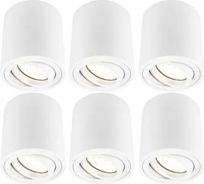 Produktbild von Ledvion 6x LED Aufbaustrahle,  Rund,  Weiß,  5W,  2700K,  Kippbar,  IP20,  Dimmbar, Aufbauleuchte, Aufbaustrahler Deckenleuchte, Schwenkbar Strahler Deckenlampe Unterbauleuchte, Aufputz Alu-gebüstet