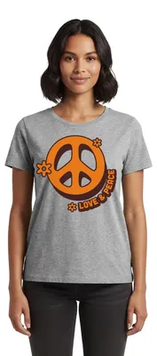 Produktbild von Spreadshirt Love And Peace Retro Hippie Style Design Y2K Frauen Premium T-Shirt, XS, Grau meliert