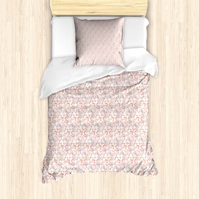 Produktbild von ABAKUHAUS Blumen Bettbezug Set für Einzelbetten, Peachy Feminine Themen Blume, Milbensicher Allergiker geeignet mit Kissenbezug, 135 cm x 200 cm - 80 x 80 cm, Peach Pale Mauve Salmon