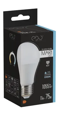 A product box for an LED lamp, showing the lamp itself and various product details.