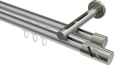 Produktbild von Interdeco Innenlaufstange / Gardinenstange mit Innenlauf Silbergrau / Edelstahl-Optik, Typ Siteno Zoena (Glitzerzylinder), 20 mm Ø 2-läufig, 260 cm