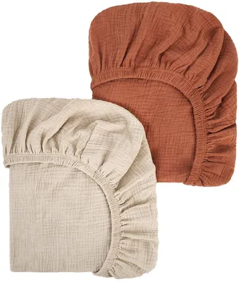 Produktbild von Musselin Spannbettlaken 80x40 cm Baby 2er Set | Baumwolle Bettlaken für Beistellbett Kinderwagen Moseskorb | Regenbogen Wiegenbettlaken Jungen Mädchen