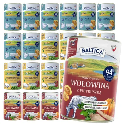 Produktbild von Baltica Samki Regionów 24x400g Monoprotein, hypoallergenes, getreidefreies Nassfutter für Hunde, Rind, Truthahn, Schweinefleisch