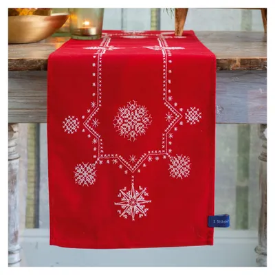 Kreuzstich Tischläufer Set 30x105 cm Weihnachtsstern DIY Stickerei