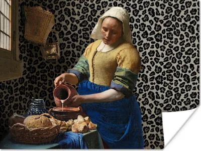 Produktbild von MuchoWow® Poster Milchmädchen - Kunst - Pantherdruck - Vermeer - Gemälde - Alte Meister 80x60 cm - Kunst für zu Hause