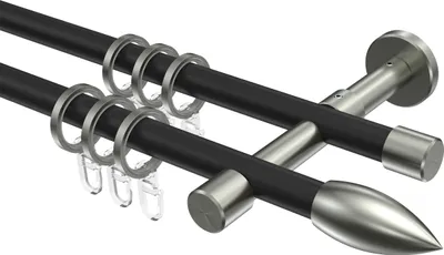 Produktbild von Interdeco Gardinenstange / Vorhangstange Schwarz / Edelstahl-Optik, Typ Sinux Poveda (Flamme), 16 mm Ø 2-läufig, 260 cm