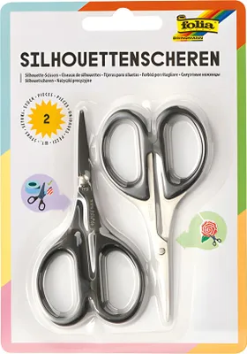 A retail package containing two pairs of silhouette scissors.