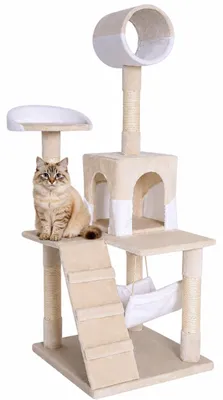 Immagine prodotto di tiragraffi lionto, elegante albero per gatti da 133 cm con copertura in peluche, robusti pali in sisal e versatili aree di riposo, beige/bianco