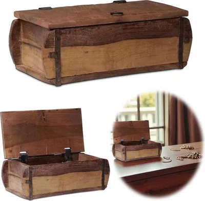 Produktbild von LS-LebenStil Original Holz Ziegelform Echte Alte Holzkiste mit Deckel Rustikal Braun 31x15cm Aufbewahrungsbox Holz-Box Holzkasten Blumenkasten