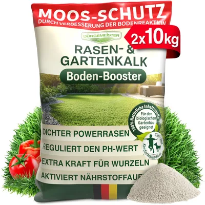 Produktbild von DÜNGEMEISTER Rasenkalk 20 kg – hochwertiger Rasen- & Gartenkalk zur pH-Optimierung und Bodenverbesserung – verbessert Nährstoffaufnahme, beugt Moosbildung vor, sorgt für kräftigen Rasen im Garten