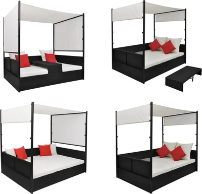 Obrázek produktu pro vidaXL Zahradní lehátko se stříškou černé 190×130 cm polyratan - Zahradní lehátko - Zahradní lehátka - Lehátka - Lehátka na opalování