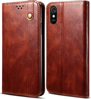 Produktbild von Redmi 9A Hülle, LaimTop Leder Flip Brieftasche Schutzhülle für Xiaomi Redmi 9A Rot
