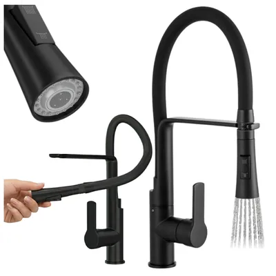 Produktbild von Granitan | Küchenarmatur Vegas - Schwarz - 43 cm - Flexibler Auslauf - Ausziehbare Küchenarmatur