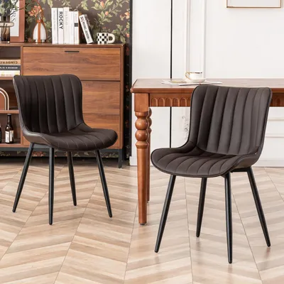 Esszimmerstühle Set mit 2, Kunstleder, braun, bis 136 kg belastbar