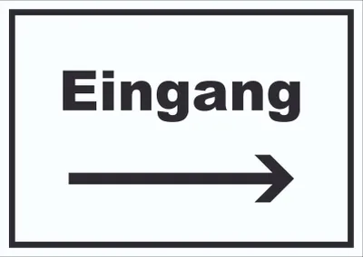 Produktbild von Eingang Schild mit Text und Richtungspfeil rechts Zugang Eintritt waagerecht A3 (297x420mm)