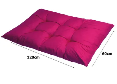 A pink cushion with dimensions indicated by text overlays.