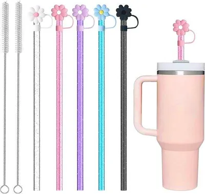Produktbild von 10 Extra Lange Reisbecher Rietjes 31cm mit Reinigungsbürste