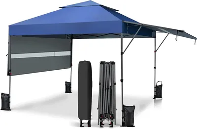 Produktbild von GOPLUS 300 x 300cm Pop-Up Überdachungszelt, 3-stufig höhenverstellbar, mit Rollen, Verlängerte Vordach & Aufbewahrungstasche, Wasserdichter Faltpavillon