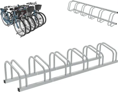 Produktbild von XMTECH Fahrradständer für 6 Fahrräder, 30-65mm Reifenbreite rostfreier Stahl selbstsichernde Schrauben Boden oder Wandmontage Mehrfachständer Fahrradhalter, Silber