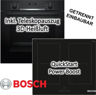 Produktbild von Herdset Bosch Backofen EcoClean mit Induktionskochfeld PowerBooster autark 60 cm