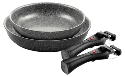 Produktbild von Torre Bratpfannen-Set, Keramikbeschichtung, 24 + 28 cm, Induktionsgeeignet, Mit 2 abnehmbaren Griffen, Aluminium, Silber
